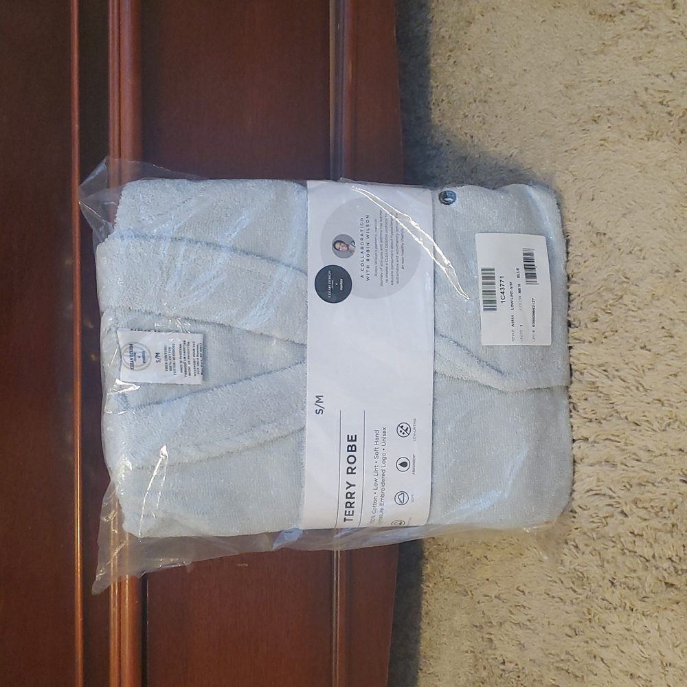 Clean Design Hone x Martex Low Lint 100% Cotton Robe S/M Light Blue - Picture 7 of 7